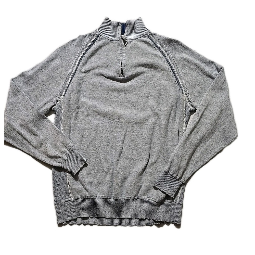 BKE Athletic Fit Cotton Sweater 1/4 Zip Mock Neck Acid Washed Blue Mens Large
